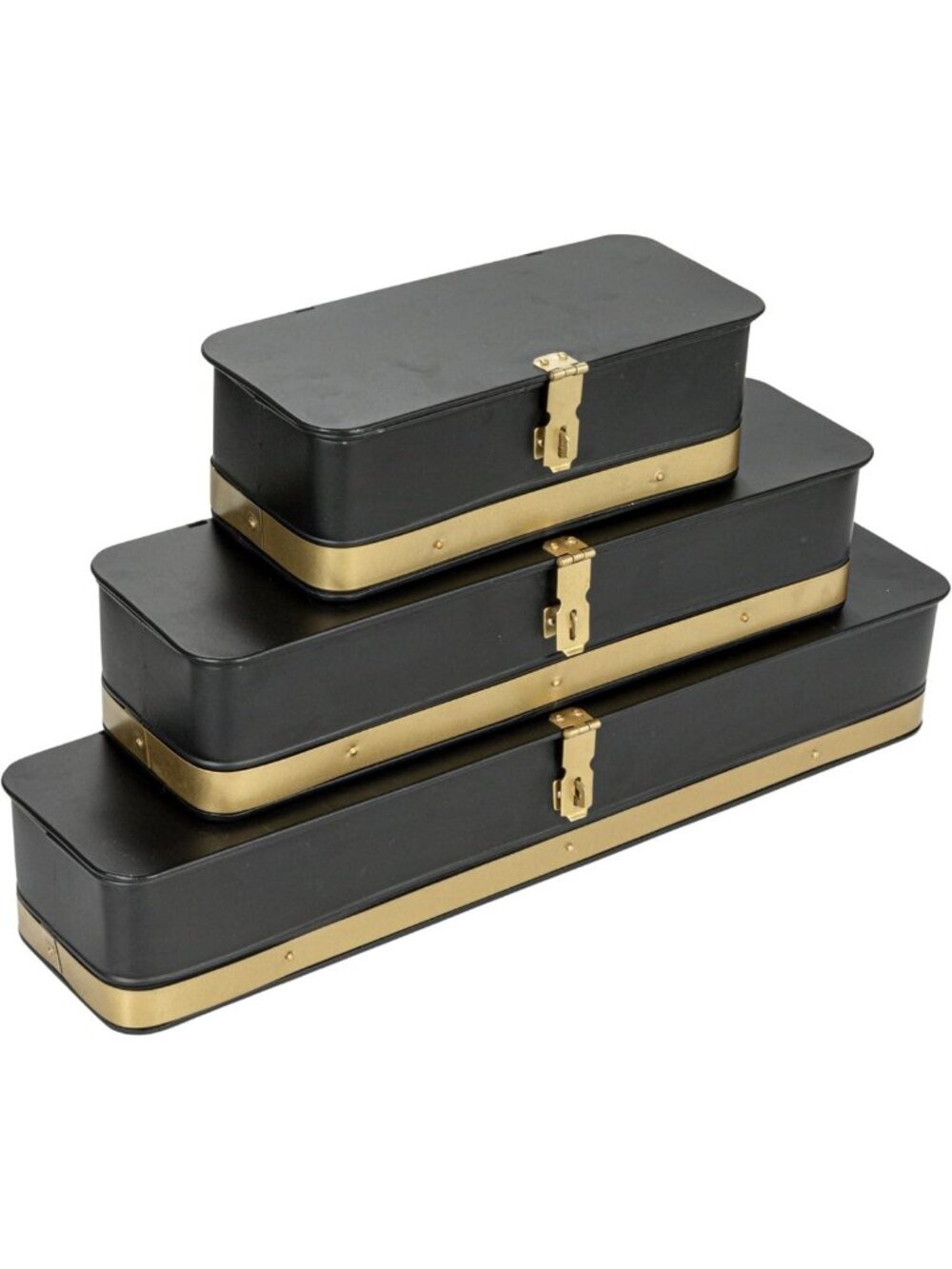 Stylish Decorative Metal Storage Boxes with Lids, Black & Gold, Set of 3